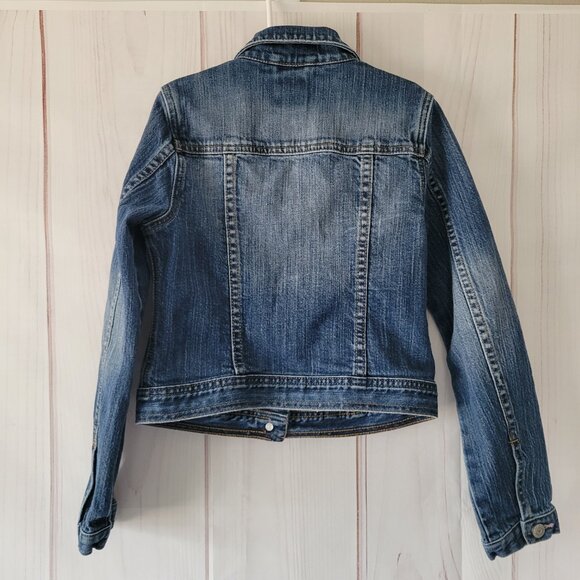 Gap Kids Cotton Denim Cropped Jean Jacket, Girls M, Pink Stitching Detail EUC - Picture 4 of 10
